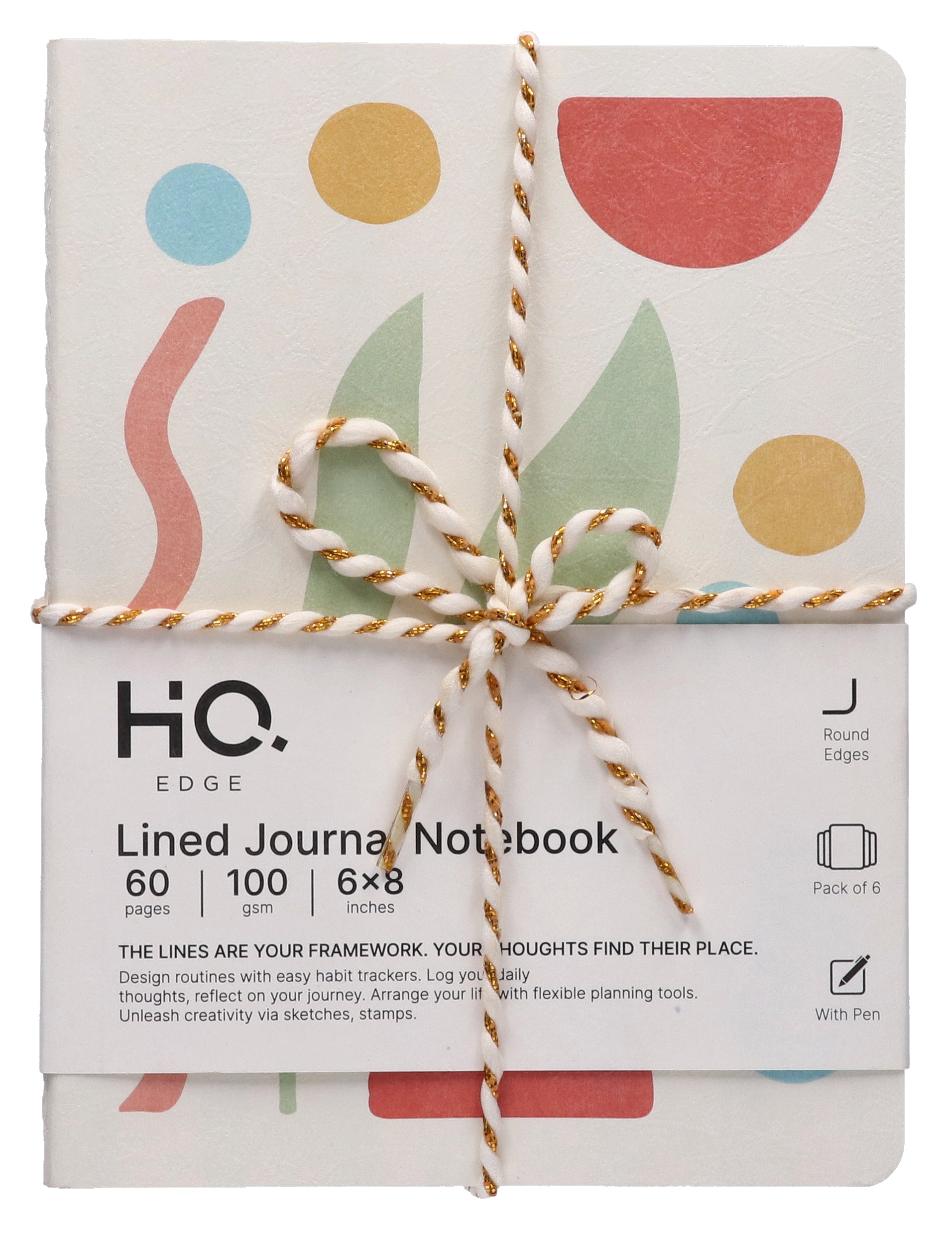 Textured Paper Journal (6-Pack) – 6x8” Paper-Covered Notebook, 60 Lined Sheets,  Design with Rounded Edges, Includes Stickers & Stencils