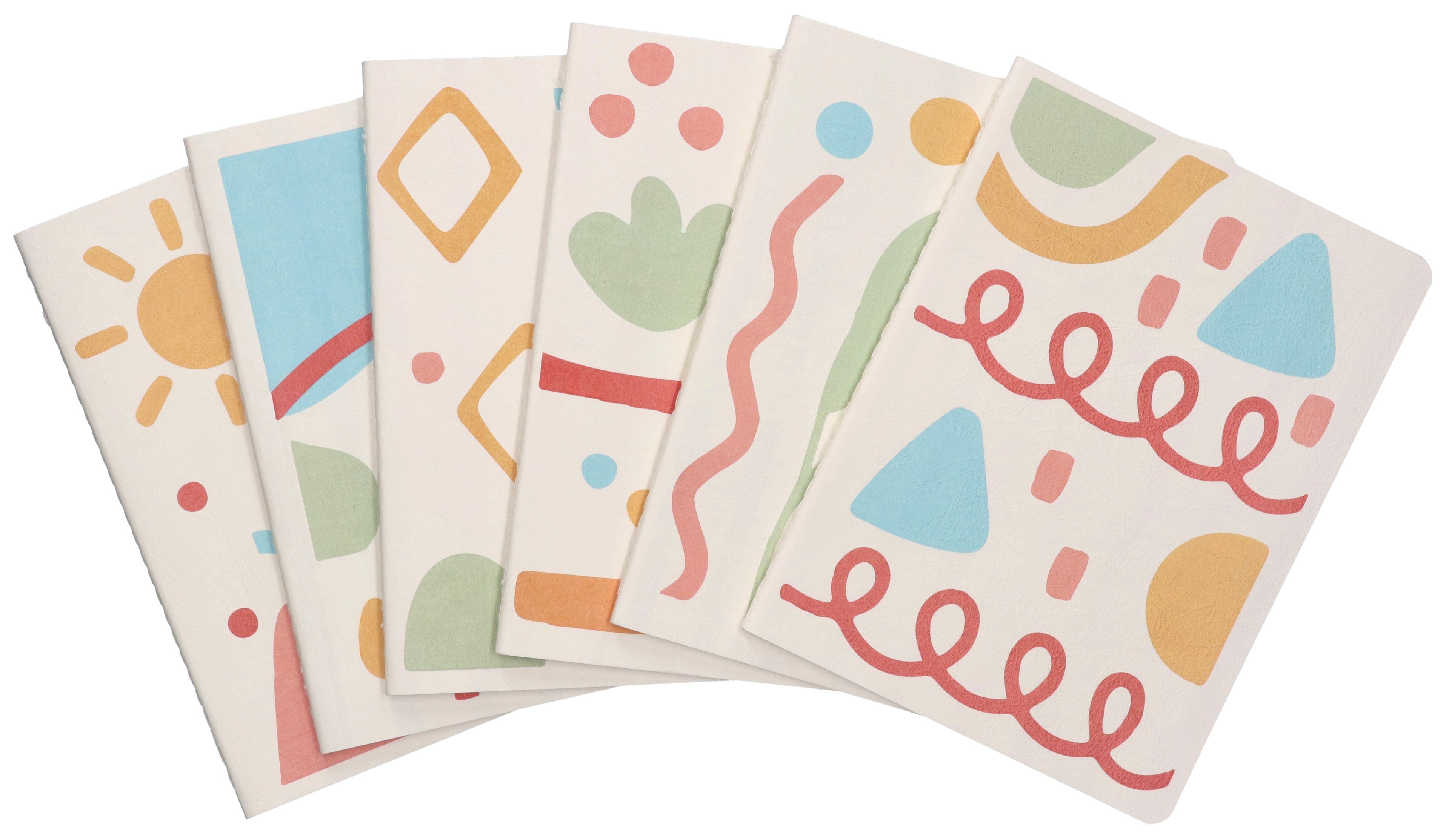 Textured Paper Journal (6-Pack) – 6x8” Paper-Covered Notebook, 60 Lined Sheets,  Design with Rounded Edges, Includes Stickers & Stencils