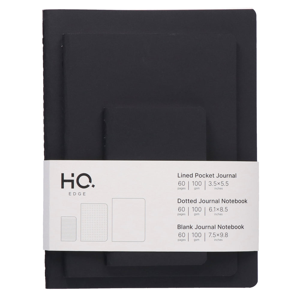 Center Stitched 3 Size Pack- Black Imported Paper | Black Imported Paper|60 each pages each |Dotted / Blank |, Round Edge