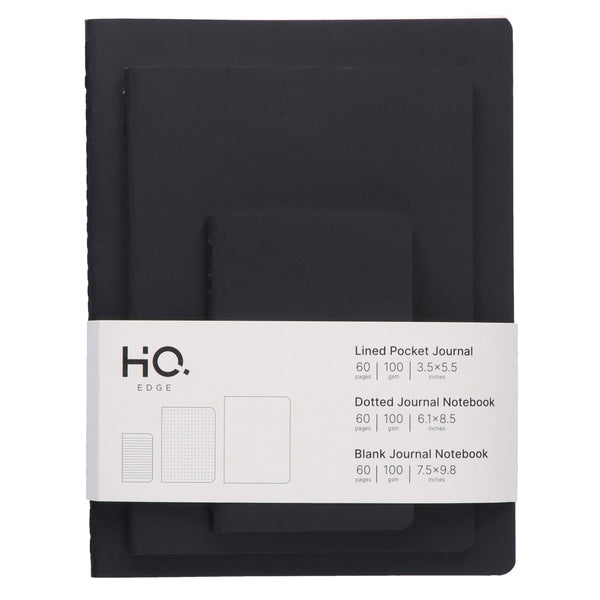 Center Stitched 3 Size Pack- Black Imported Paper | Black Imported Paper|60 each pages each |Dotted / Blank |, Round Edge