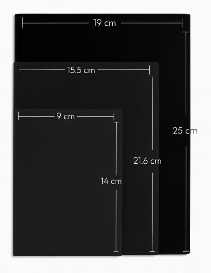 Center Stitched 3 Size Pack- Black Imported Paper | Black Imported Paper|60 each pages each |Dotted / Blank |, Round Edge