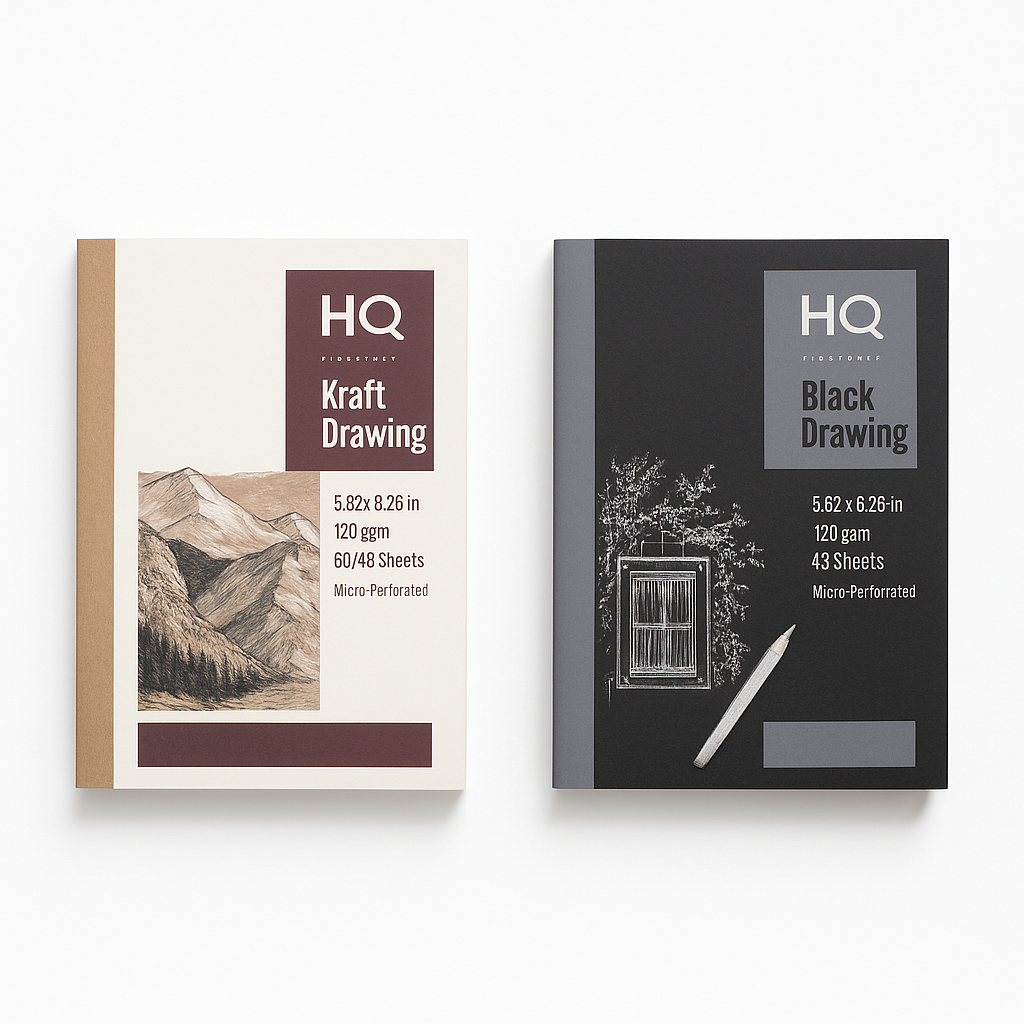 Black & Kraft Paper Book (Pack of 2) | 5.82x8.26 Inch, 64 & 48 Sheets, 120 GSM | Micro-Perforated | For Color Pencils, Pastels, Markers & Crayons