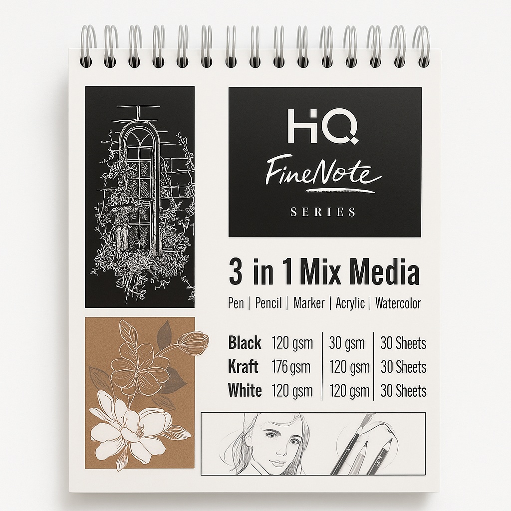 3in1 Artist Sketch Pad | 8.26x11.69 Inch, 30 Sheets, 120 GSM | Suitable for Watercolor, Acrylic, Pen, Pencil & Marker