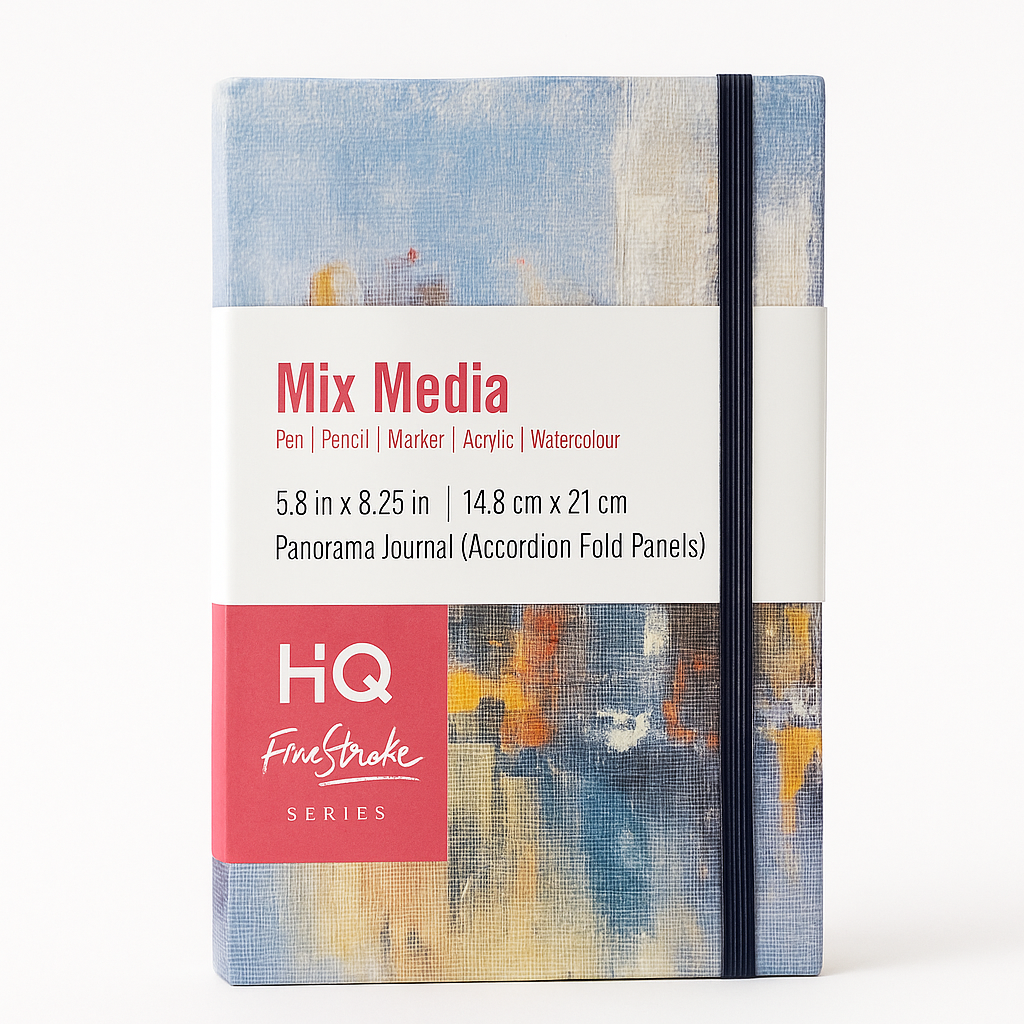 Mix Media Panorama Journal (Accordion) | Pack of 3, 5.8x8.26 Inch | Suitable for Pen, Pencil, Marker, Acrylic & Watercolor