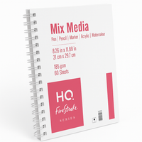 HQ Finestroke Mix Media Sketch Pad | 8.26x11.69 Inch, 60 Sheets, 185 GSM | Perfect for Acrylic, Watercolor, Pencil & Marker
