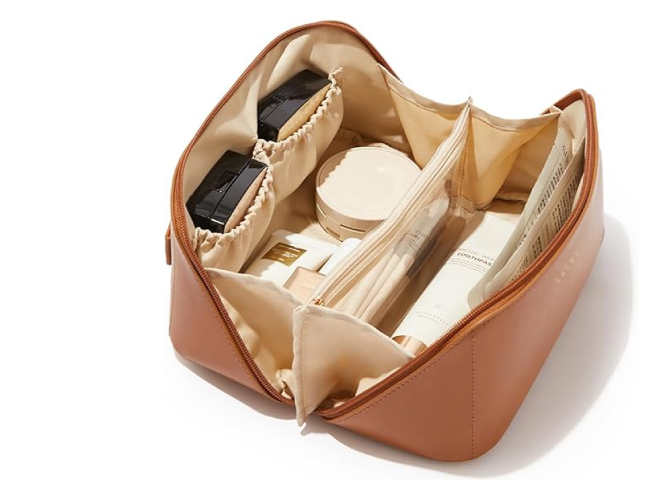 Makeup Pouch Organizer for Women | Travel Cosmetic Bag with Compartments | Portable Toiletry Kit (24.5 x 11.5 x 12 cm) | Large Capacity Vanity Storage Bag for Daily Use & Travel