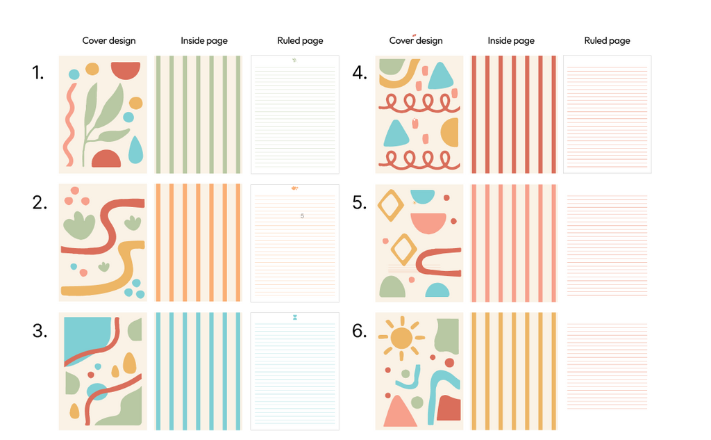 Textured Paper Journal (6-Pack) – 6x8” Paper-Covered Notebook, 60 Lined Sheets,  Design with Rounded Edges, Includes Stickers & Stencils