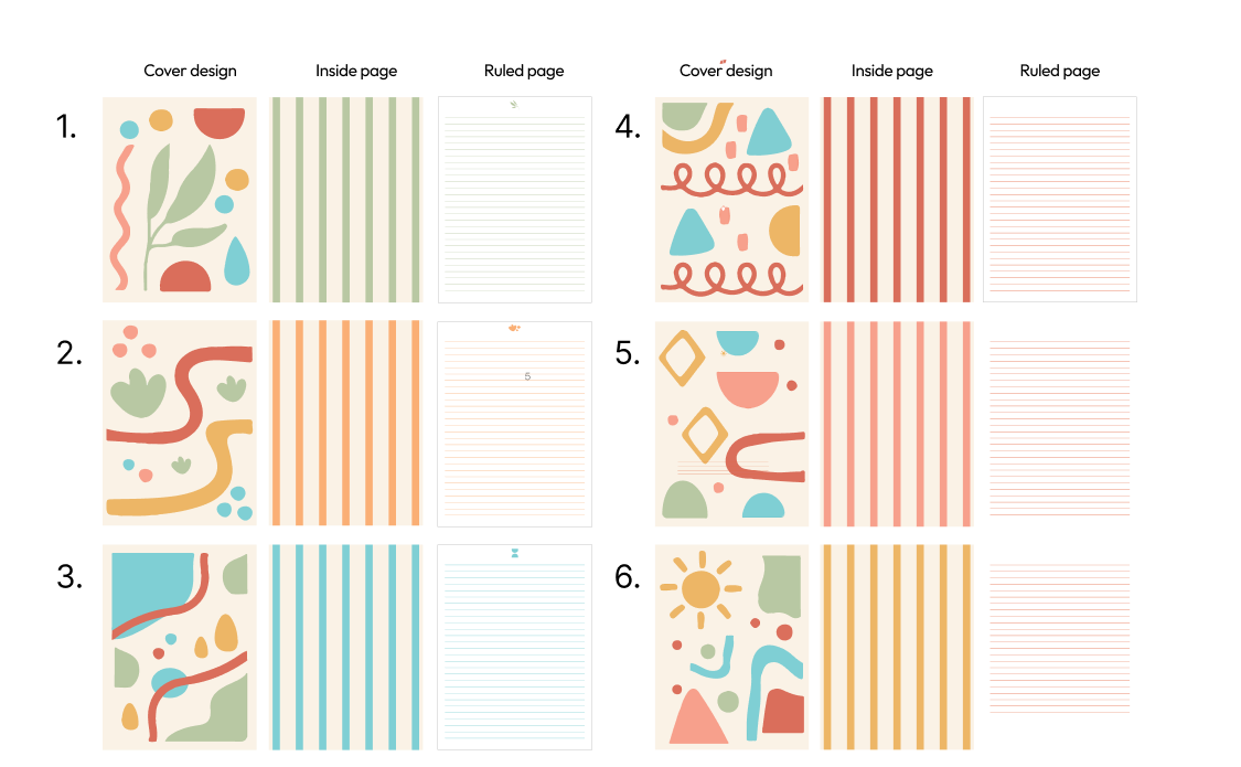 Textured Paper Journal (6-Pack) – 6x8” Paper-Covered Notebook, 60 Lined Sheets,  Design with Rounded Edges, Includes Stickers & Stencils