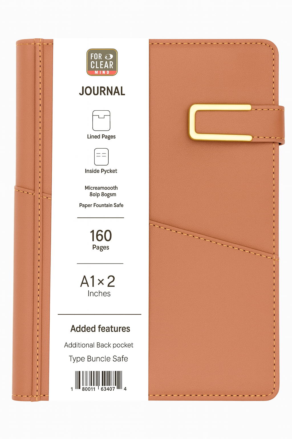 Journal with Tongue Closure –  6x8” PU Thermoplastic Notebook, 160 Lined Sheets, Rounded Edges, Includes Magnetic Closure, Back Pocket, Stickers, Stencils & Accessories