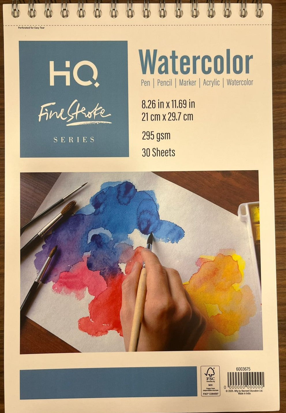 Watercolor Sketch Pad | 8.26x11.69 Inch, 30 Sheets, 295 GSM | Suitable for Pen, Pencil, Marker, Acrylic & Watercolor | Ideal for Artists & Students