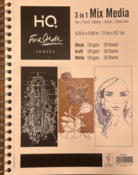 3in1 Artist Sketch Pad | 8.26x11.69 Inch, 30 Sheets, 120 GSM | Suitable for Watercolor, Acrylic, Pen, Pencil & Marker