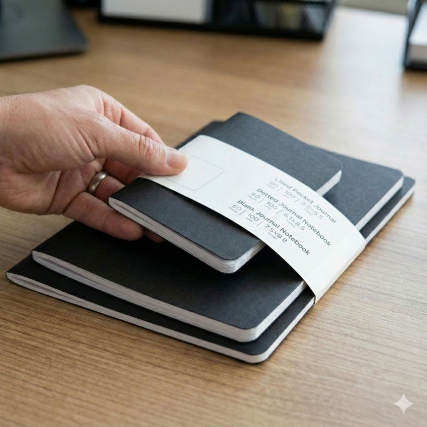 Center Stitched 3 Size Pack- Black Imported Paper | Black Imported Paper|60 each pages each |Dotted / Blank |, Round Edge