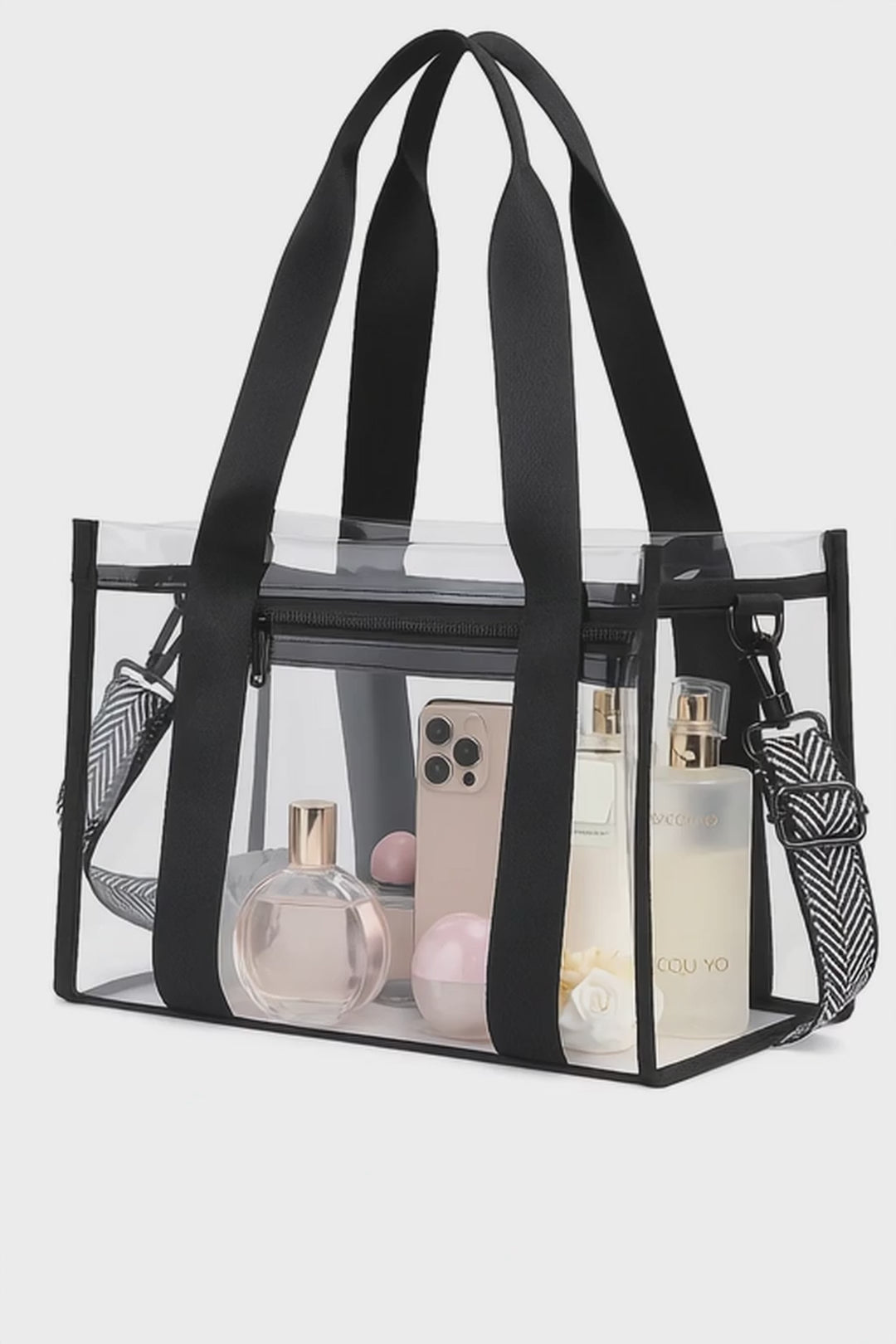 Clear Tote Bag | Transparent Shoulder Bag for Women & Men | Stadium-Approved PVC Tote with Zipper | Travel, Work, Gym & Beach Bag (30 x 12.5 x 24.5 cm)
