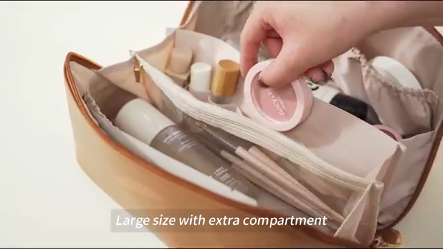 Makeup Pouch Organizer for Women | Travel Cosmetic Bag with Compartments | Portable Toiletry Kit (24.5 x 11.5 x 12 cm) | Large Capacity Vanity Storage Bag for Daily Use & Travel